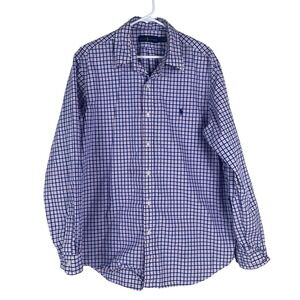 Ralph Lauren Shirt Men's XL Pink Navy Oxford Plaid Long Sleeve Button Up‎ Pony